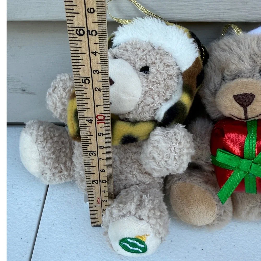 Adorable Small Christmas Plush Teddy Bear Ornaments Camo & Gift Set of 2